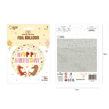 Balon foliowy Happy Birthday – Koniki 45 cm - Balloons