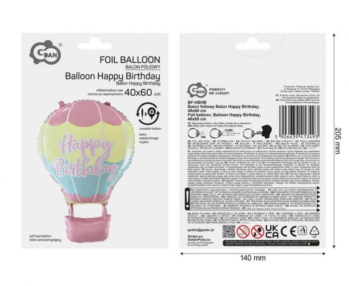 Balon foliowy Happy Birthday – balon z koszem 40 × 60 cm - Balloons