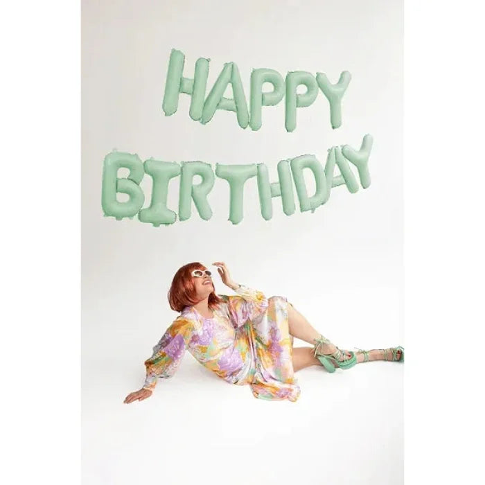 Balon Foliowy "Happy Birthday" – Zielony, 340x35 cm