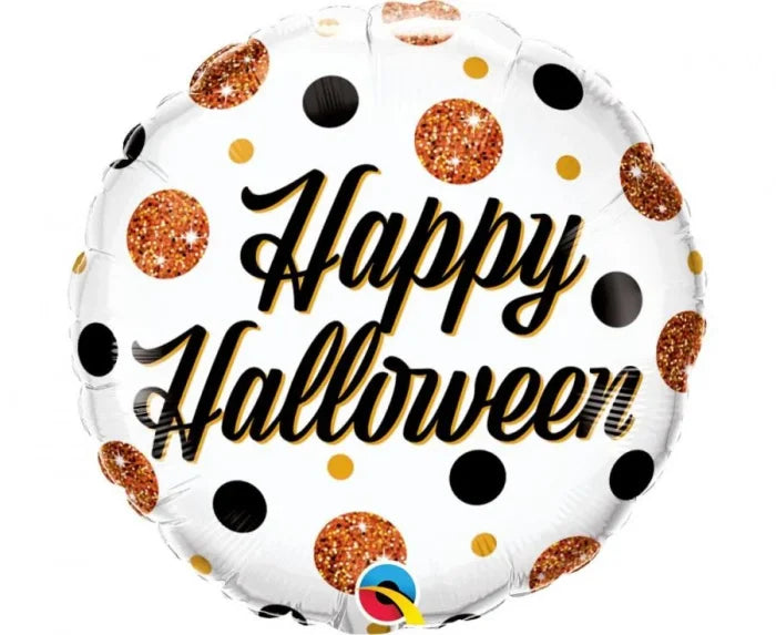 Balon foliowy „Happy Halloween” – czarny w groszki 46 cm (18”) Qualatex - Balloons