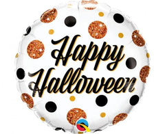 Balon foliowy „Happy Halloween” – czarny w groszki 46 cm (18”) Qualatex - Balloons