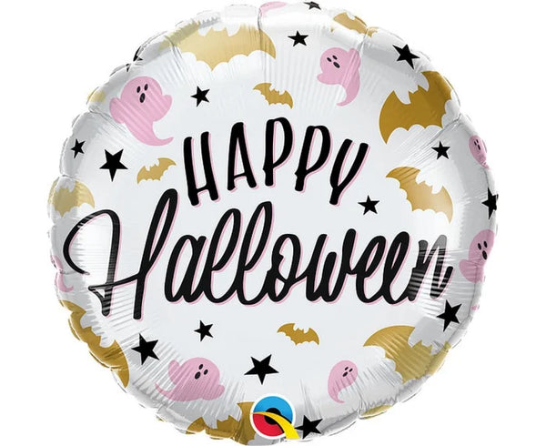Balon foliowy „Happy Halloween” z nietoperzami i duszkami – 46 cm (18”) Qualatex - Balloons