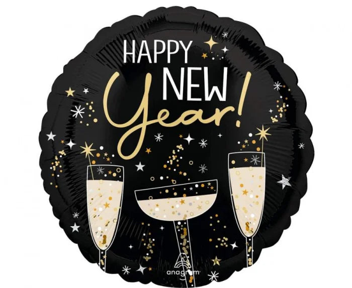 Balon foliowy Happy New Year – czarno-złoty 46 cm Anagram - Balloons