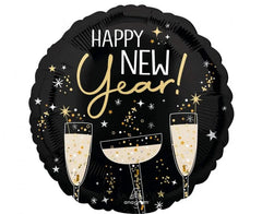 Balon foliowy Happy New Year – czarno-złoty 46 cm Anagram - Balloons