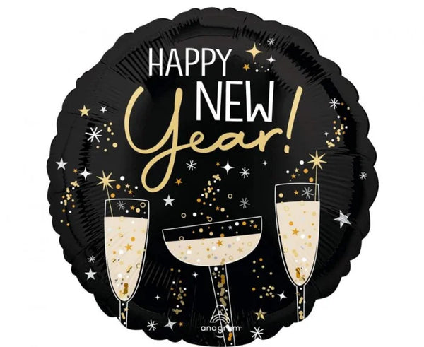 Balon foliowy Happy New Year – czarno-złoty 46 cm Anagram - Balloons