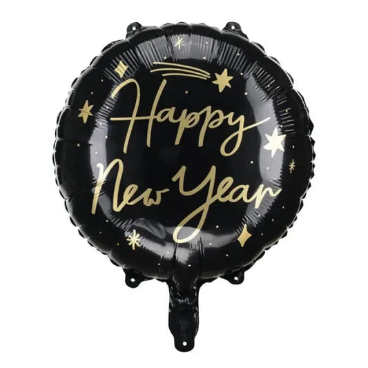 Balon Foliowy "Happy New Year" – Czarny, 45 cm