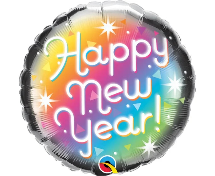 Balon foliowy Happy New Year pryzmatyczny – 18 cali / 46 cm | Qualatex - Balloons