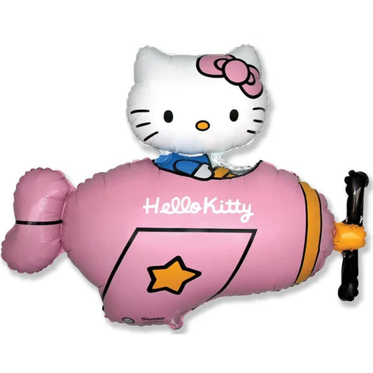 Balon foliowy Hello Kitty w samolocie, fuksja, FX, 77x92cm