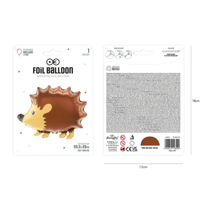 Balon foliowy Jeż 55 × 49 cm – urocza dekoracja na przyjęcia dziecięce i leśne aranżacje - Balloons