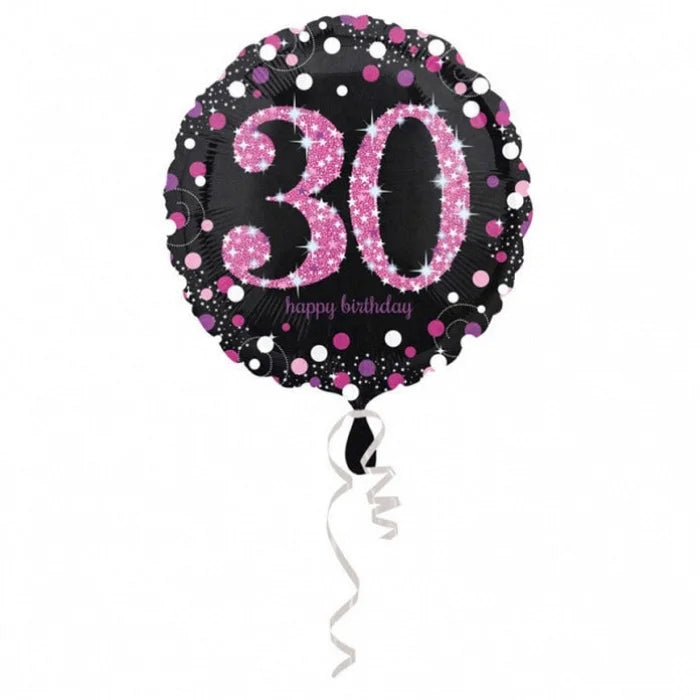 Balon foliowy Liczba 30, Pink Happy Birthday 18"