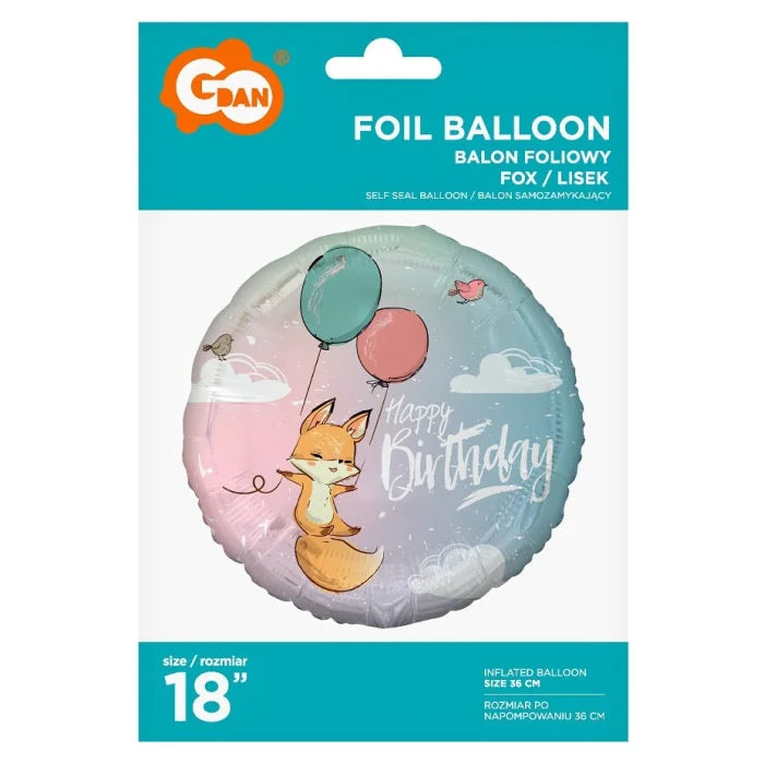 Balon foliowy Lisek Happy Birthday , 45 cm