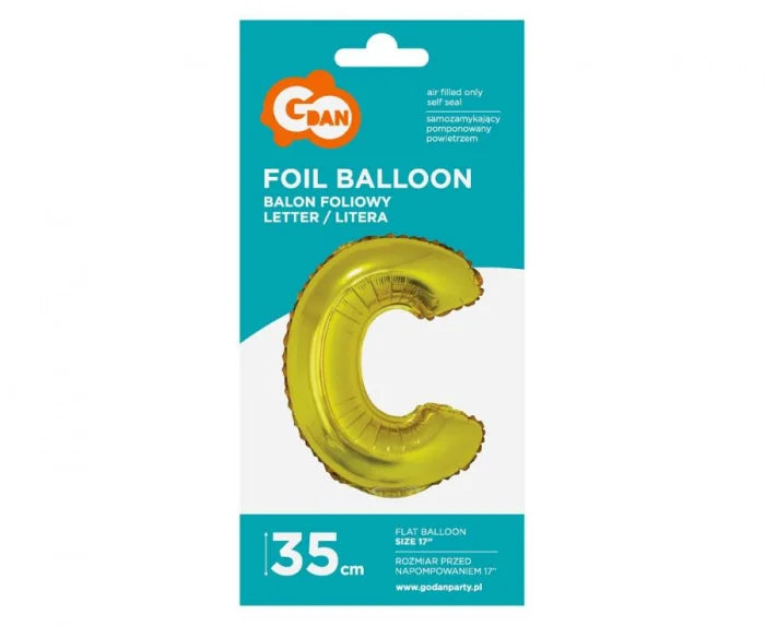 Balon foliowy litera ’C’ – złoty 35 cm
