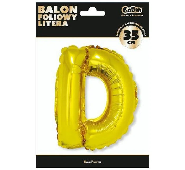 Balon foliowy litera ’D’ – złoty 35 cm