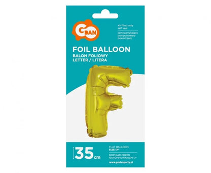 Balon foliowy litera ’F’ – złoty 35 cm