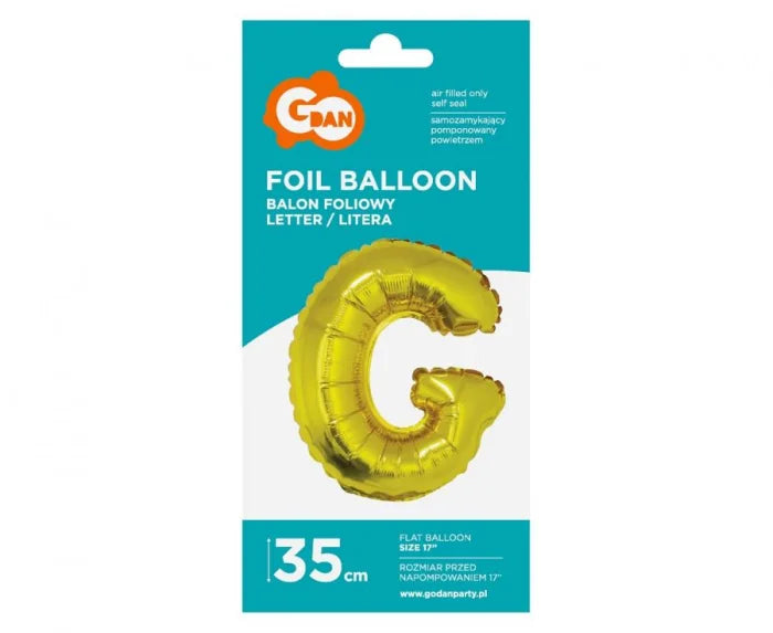 Balon foliowy litera ’G’ – złoty 35 cm