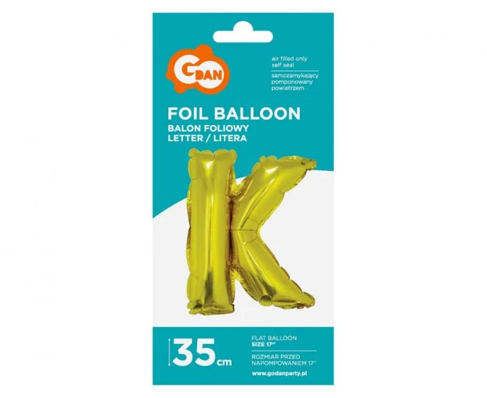 Balon foliowy litera ’K’ – złoty 35 cm