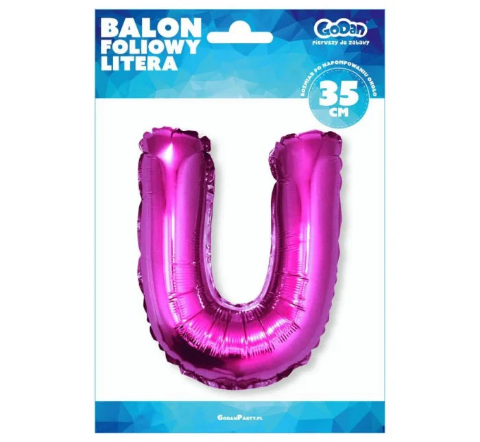 Balon foliowy litera „U” – różowy 35 cm