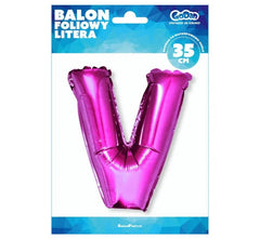 Balon foliowy litera „V” – różowy 35 cm