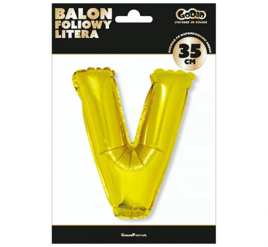 Balon foliowy ’Litera V’ – złota 35 cm