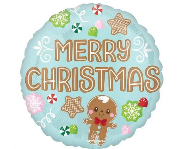 Balon foliowy Merry Christmas z piernikowym nadrukiem – 45 cm - Balloons