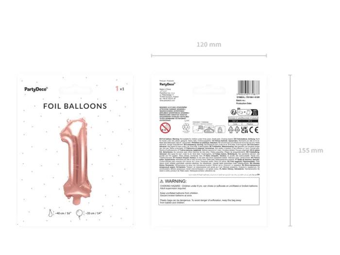 Balon foliowy metalizowany – Cyfra ’1’’ różowe złoto 40 cm