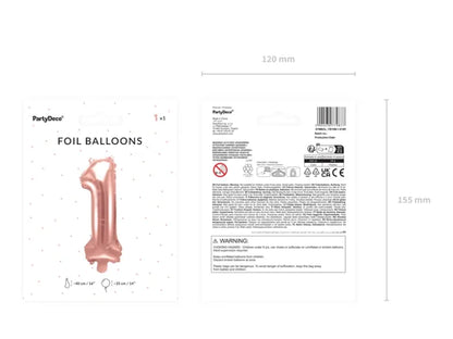 Balon foliowy metalizowany – Cyfra ’1’’ różowe złoto 40 cm