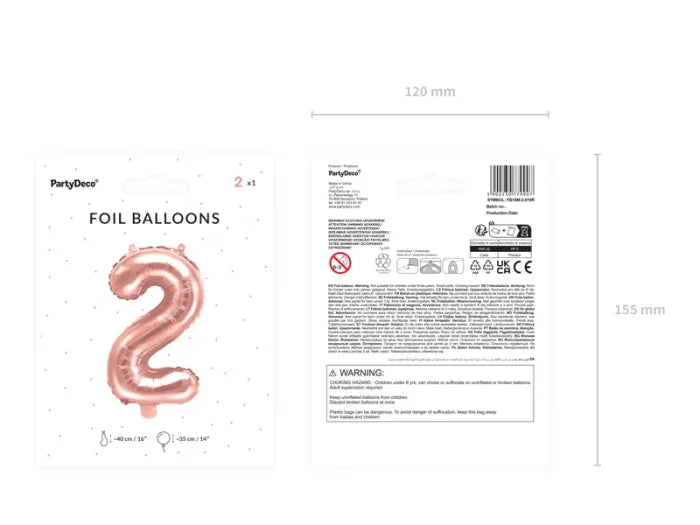 Balon foliowy metalizowany – Cyfra ’2’’ różowe złoto 40 cm