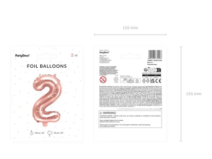 Balon foliowy metalizowany – Cyfra ’2’’ różowe złoto 40 cm