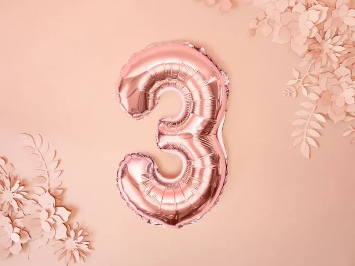 Balon foliowy metalizowany – Cyfra ’3’’ różowe złoto 40 cm