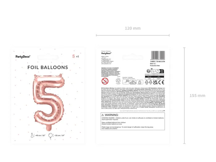 Balon foliowy metalizowany – Cyfra ’5’’ różowe złoto 40 cm