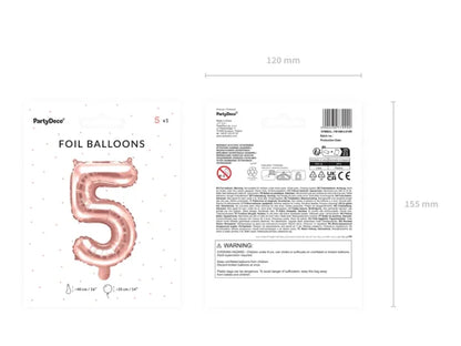 Balon foliowy metalizowany – Cyfra ’5’’ różowe złoto 40 cm