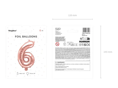 Balon foliowy metalizowany – Cyfra ’6’’ różowe złoto 40 cm