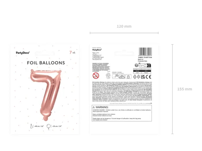 Balon foliowy metalizowany – Cyfra ’7’’ różowe złoto 40 cm