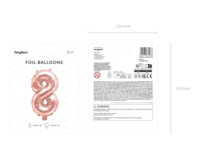 Balon foliowy metalizowany – Cyfra ’8’’ różowe złoto 40 cm