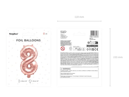 Balon foliowy metalizowany – Cyfra ’8’’ różowe złoto 40 cm