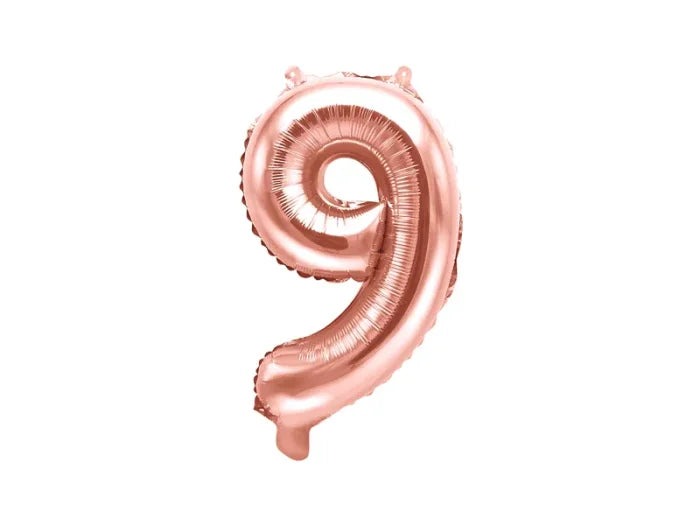 Balon foliowy metalizowany – Cyfra ’9’’ różowe złoto 40 cm