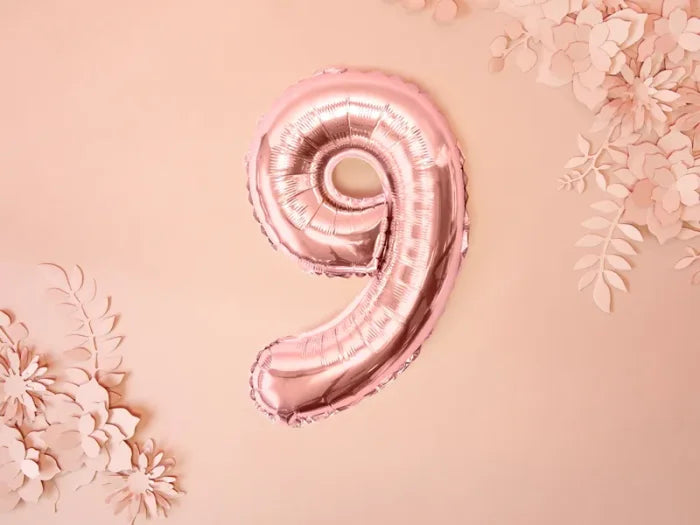 Balon foliowy metalizowany – Cyfra ’9’’ różowe złoto 40 cm