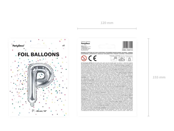 Balon foliowy metalizowany – Litera ’P’ srebrny 40 cm