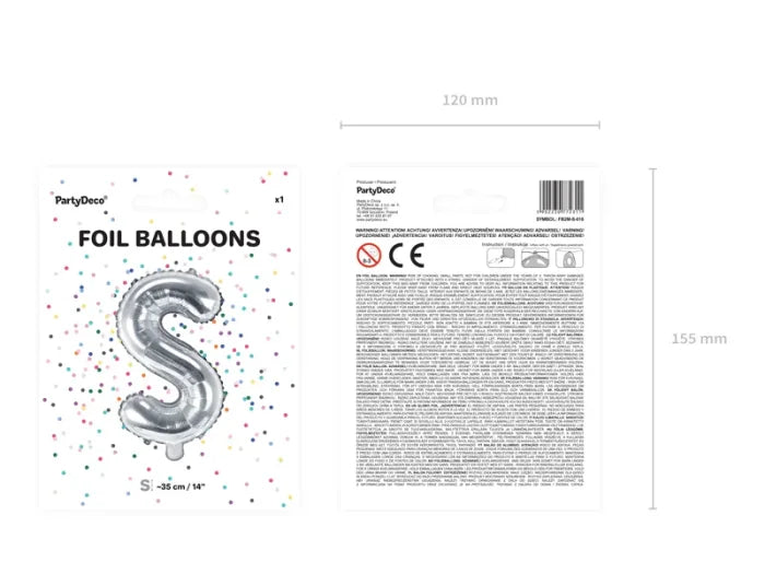 Balon foliowy metalizowany – Litera ’S’ srebrny 40 cm