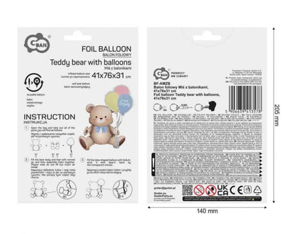 Balon foliowy Miś z balonikami – 41 × 76 × 31 cm - Balloons