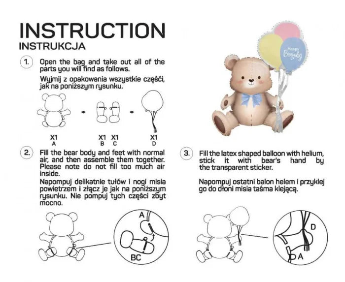 Balon foliowy Miś z balonikami – 41 × 76 × 31 cm - Balloons