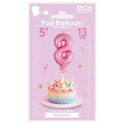 Balon foliowy na patyczku, CYFRA 8, różowa