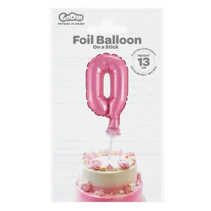 Balon foliowy na patyczku, CYFRA 0, różowa