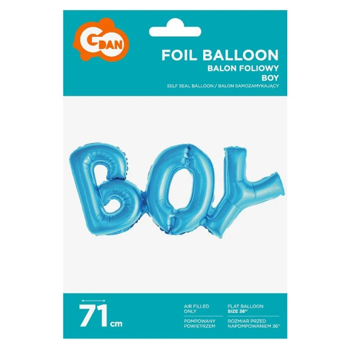 Balon foliowy Napis BOY, niebieski, 71 cm