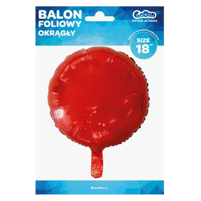 Balon foliowy OKRĄGŁY, czerwony, 18 cali