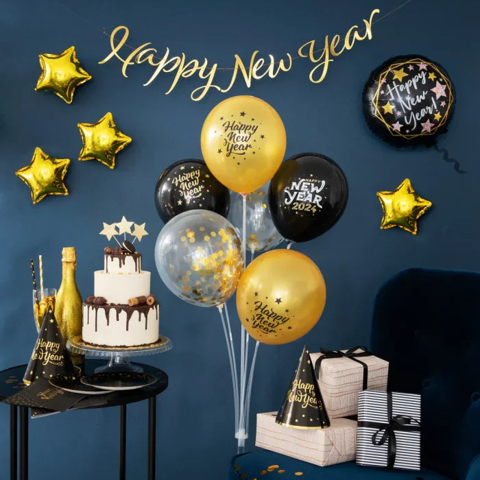 Balon foliowy okrągły Happy New Year – czarny 45 cm - Balloons