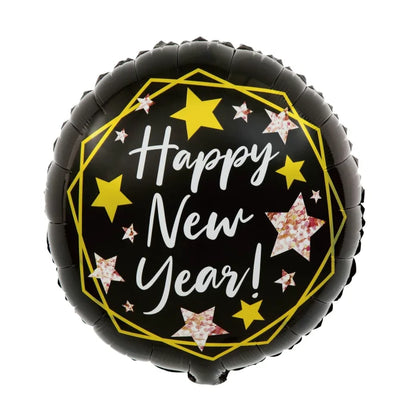 Balon foliowy okrągły Happy New Year – czarny 45 cm - Balloons
