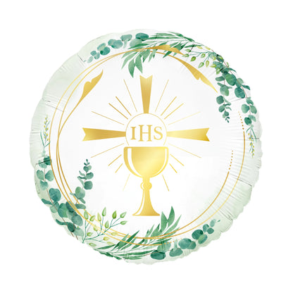 Balon foliowy okrągły Kielich IHS 45 cm – Pierwsza Komunia Święta