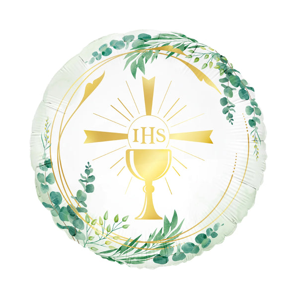 Balon foliowy okrągły Kielich IHS 45 cm – Pierwsza Komunia Święta