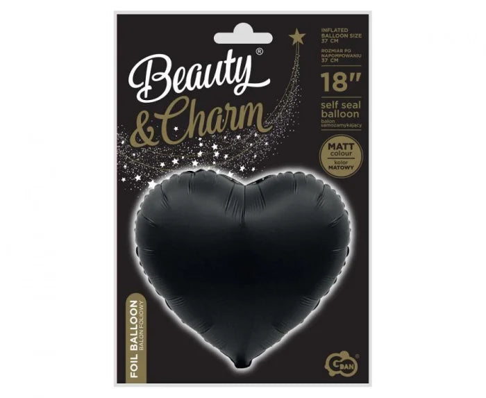 Balon foliowy serce czarne matowe – 18 cali (37 cm) - Balloons